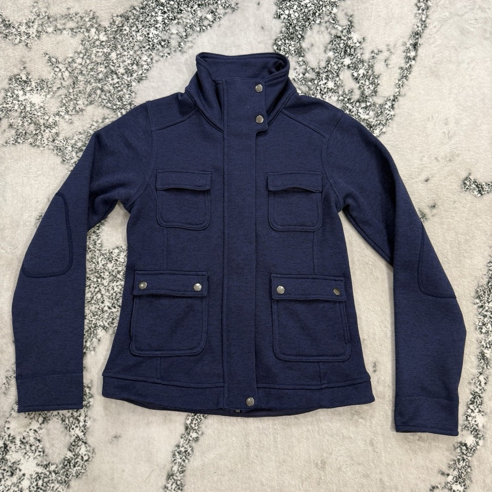 Patagonia Womens S Fleece Jacket Navy Snap Front Utility Pocket Coat High Collar
